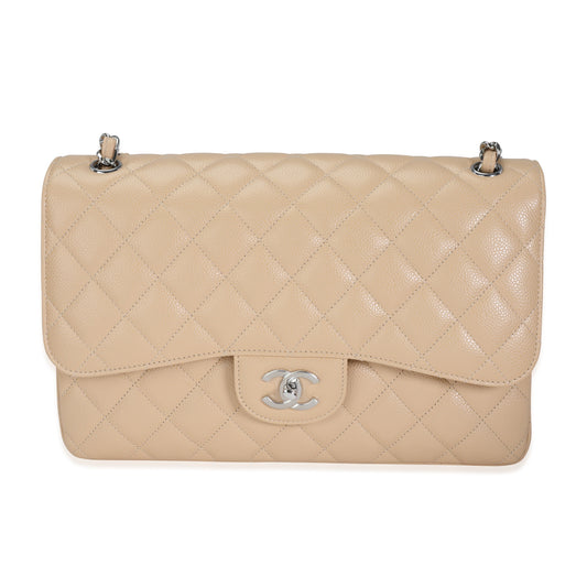 Chanel Beige Quilted Caviar Jumbo Classic Double New Bag