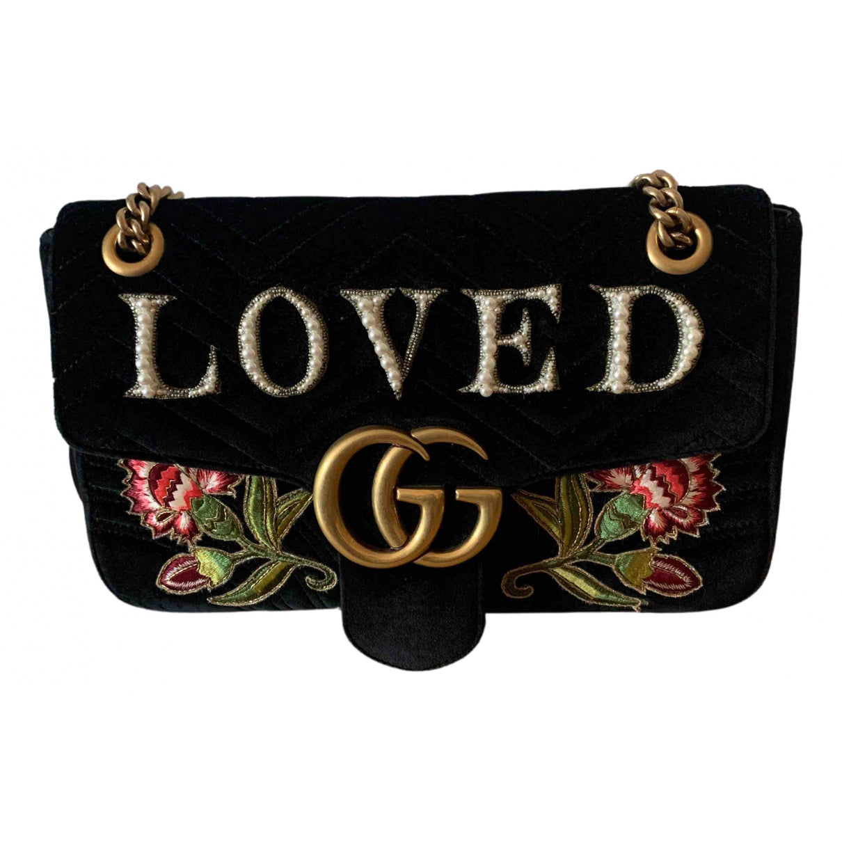 Gucci marmont black velvet handbag