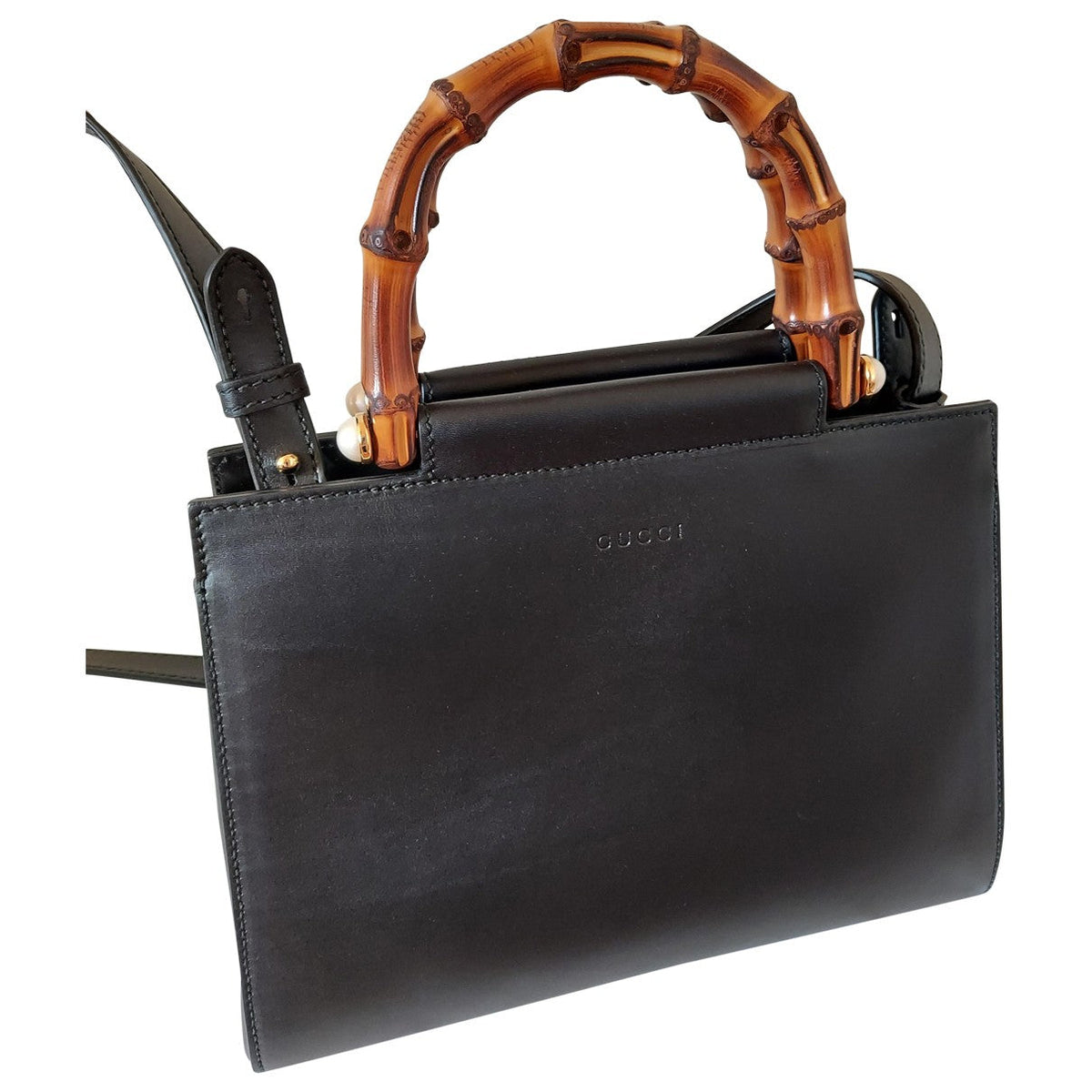 Gucci bamboo black leather handbag