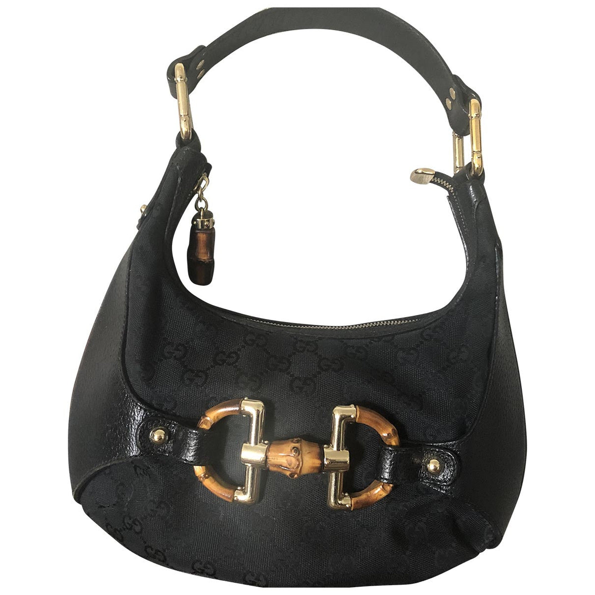 Gucci bamboo black cloth handbag