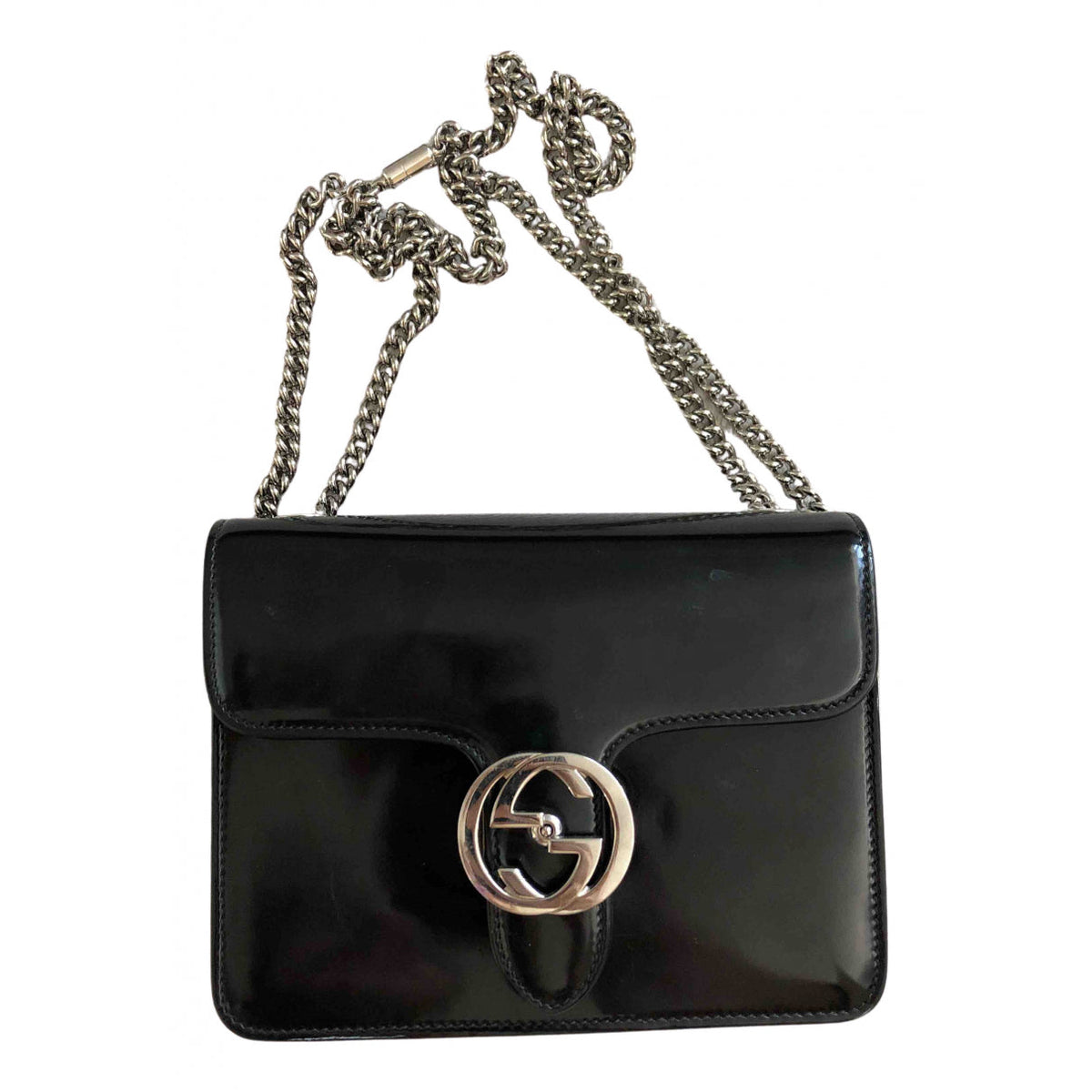 Gucci interlocking black patent leather handbag