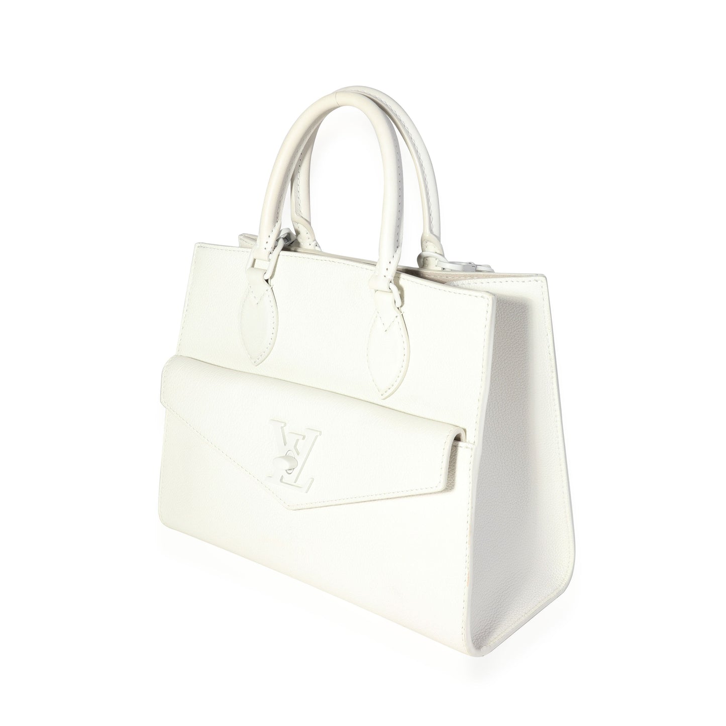 LOUIS VUITTON White Leather Monochrome Lockme Tote PM