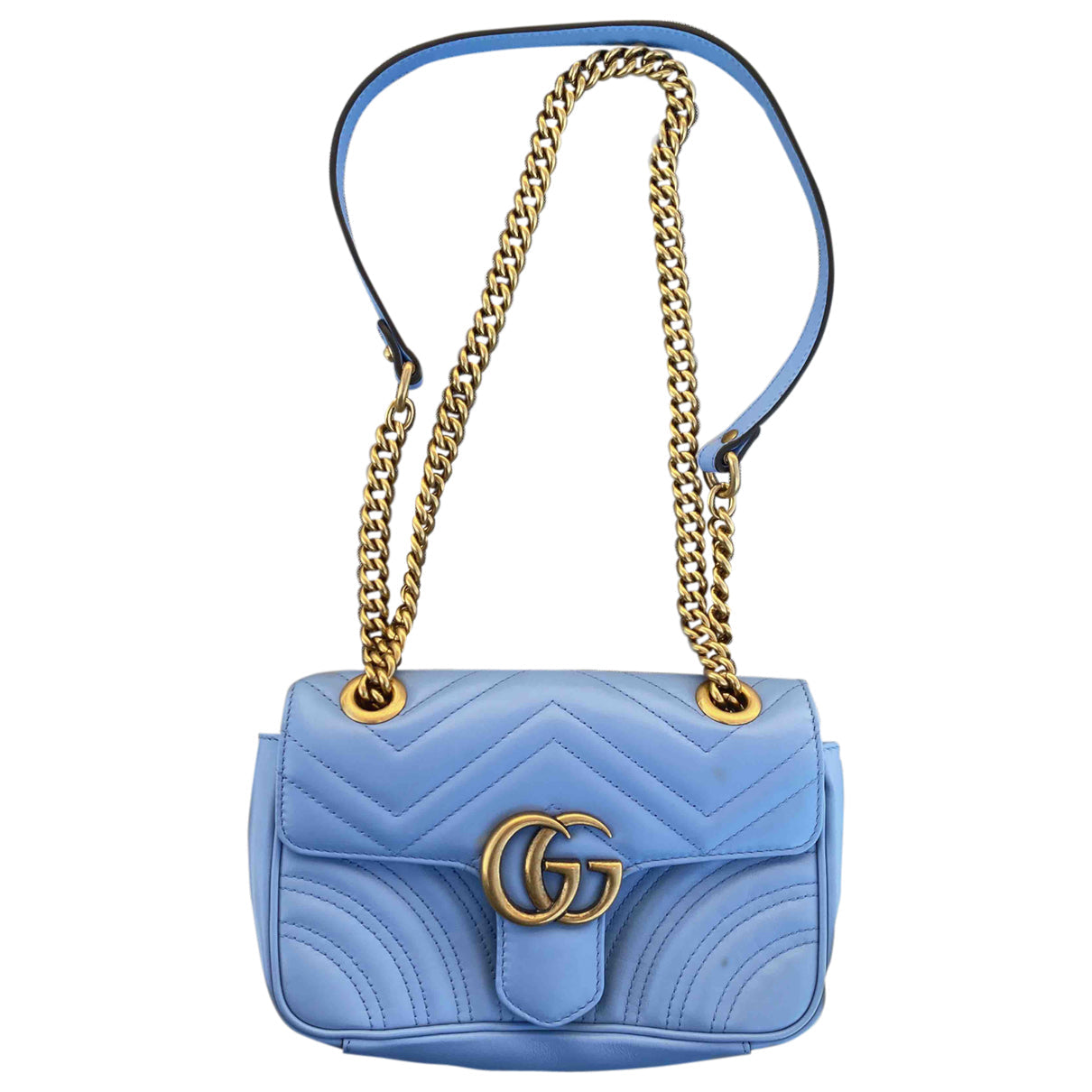 Gucci marmont blue leather handbag