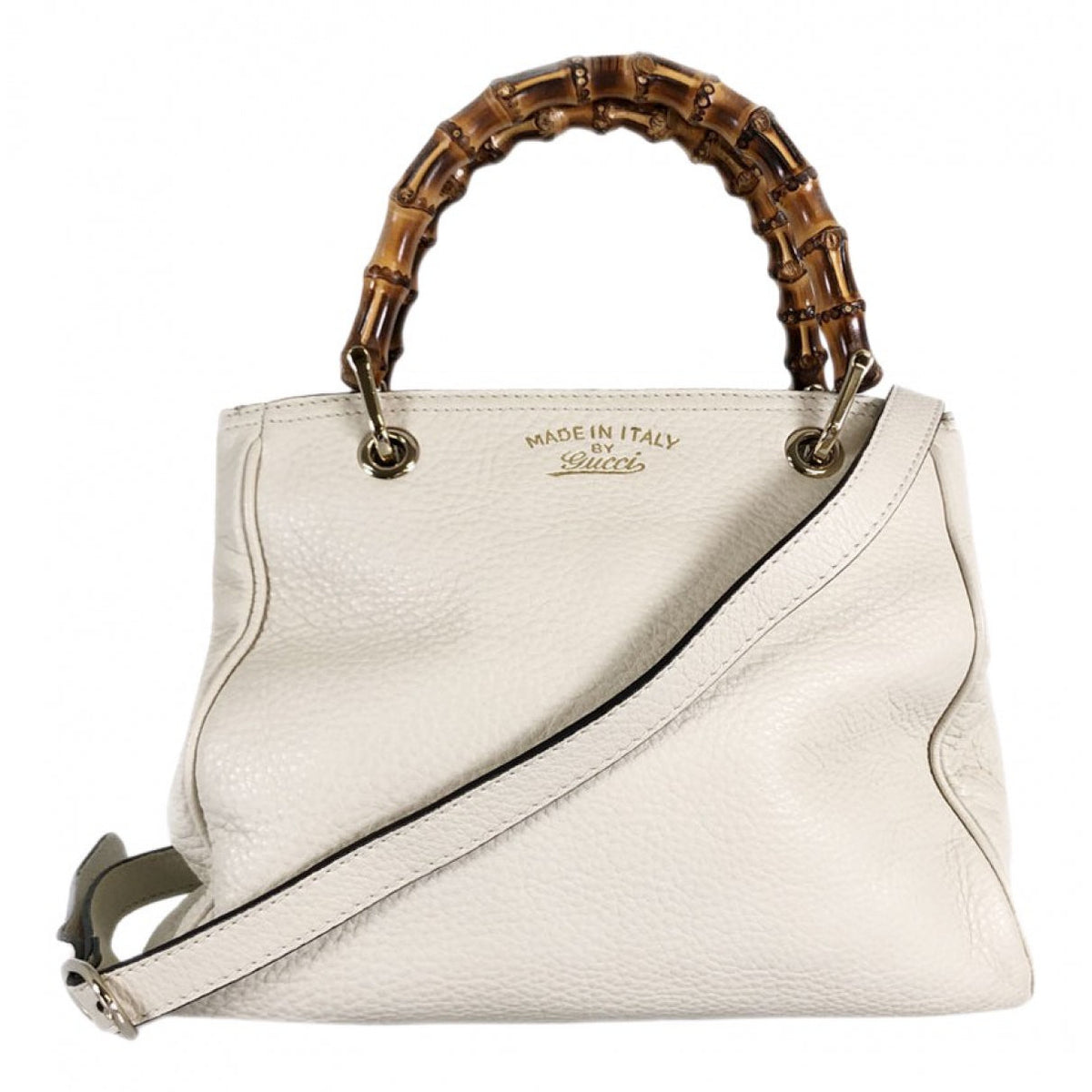 Gucci bamboo white leather handbag