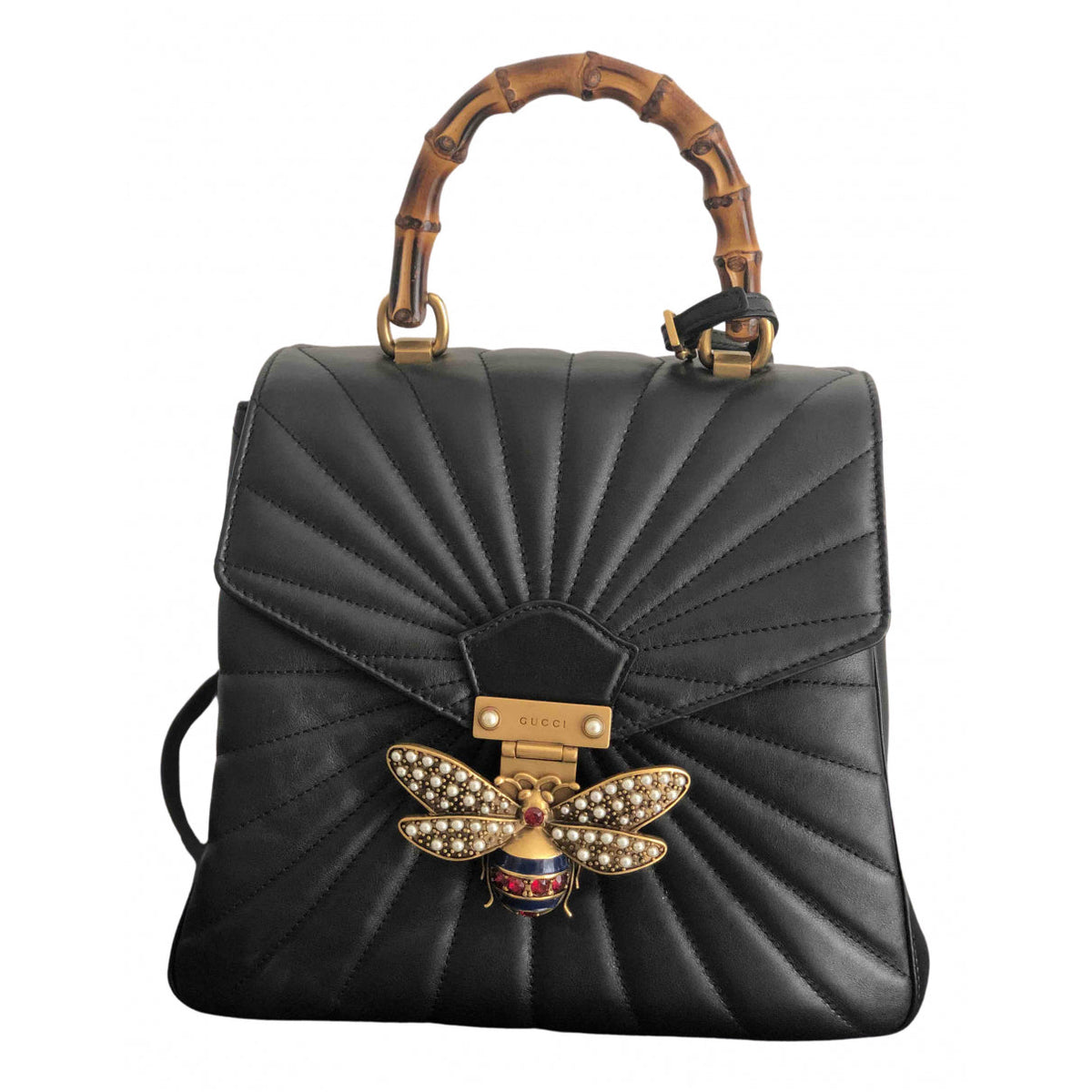 Gucci queen margaret black leather backpacks