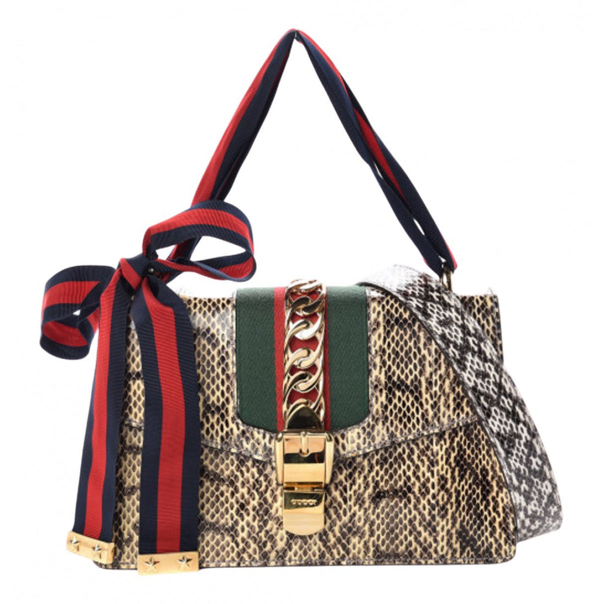 Gucci sylvie beige water snake handbag