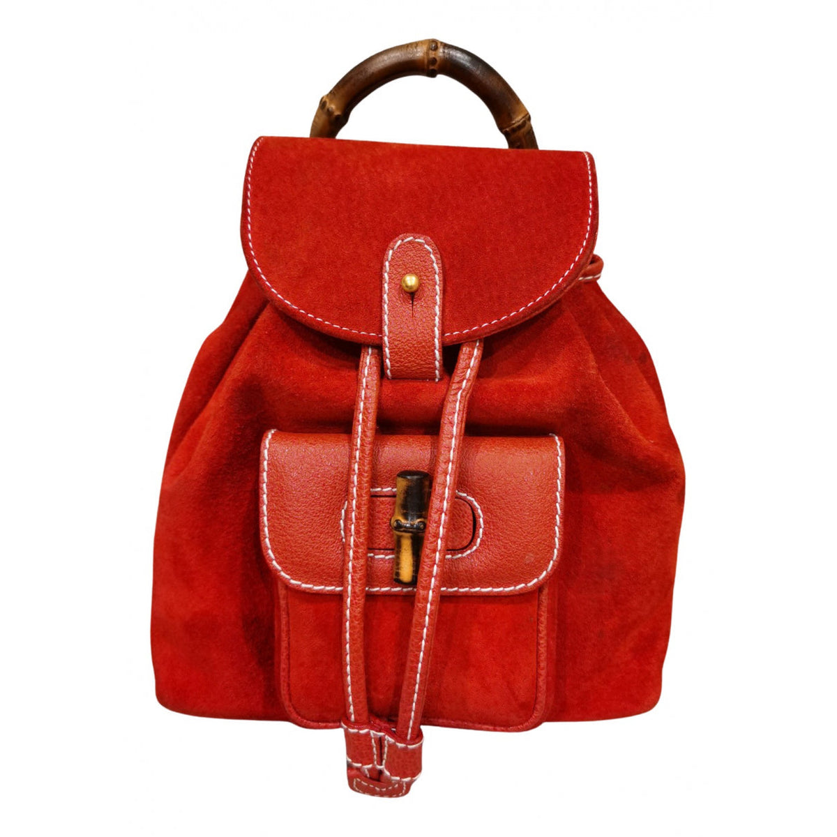Gucci bamboo red suede backpacks