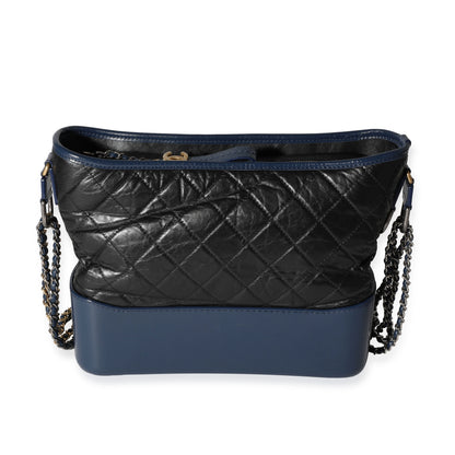 Chanel Black & Blue Quilted Aged Calfskin Large Gabrielle Hobo