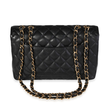 Black Quilted Caviar Jumbo Classic Single Flap Bag