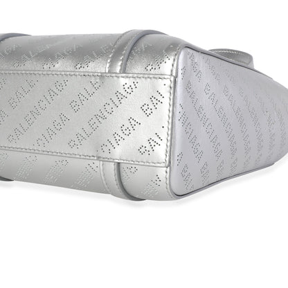 Balenciaga New Silver Calfskin Logo Perforated XXS Everyday Tote