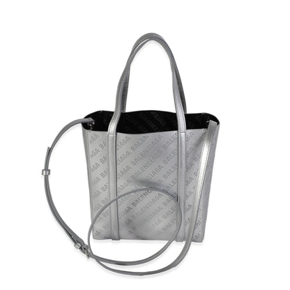 Balenciaga New Silver Calfskin Logo Perforated XXS Everyday Tote