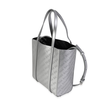 Balenciaga New Silver Calfskin Logo Perforated XXS Everyday Tote