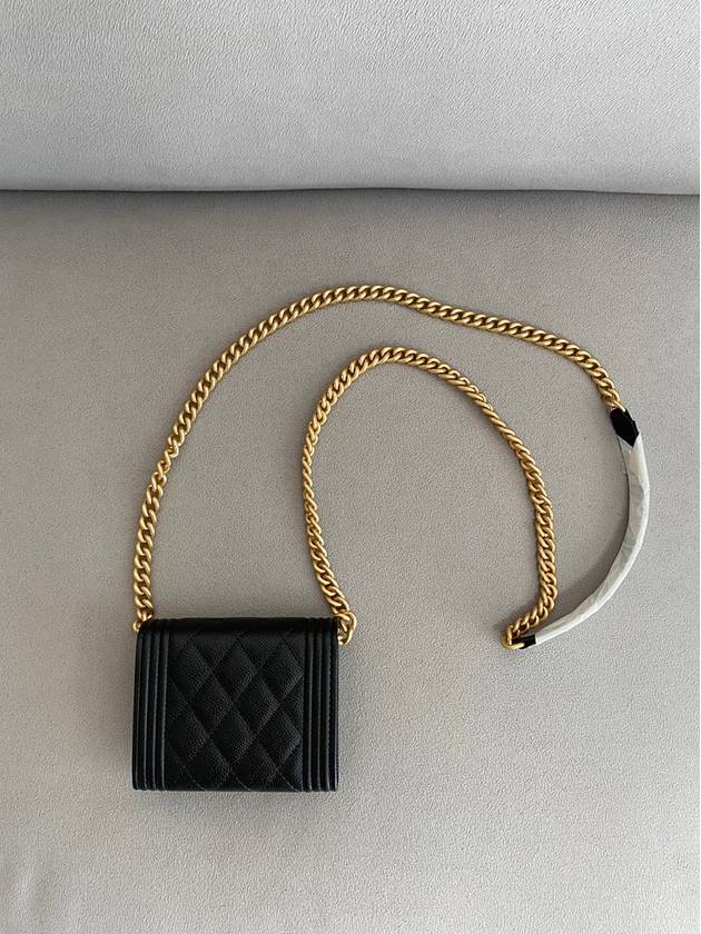 Boy Gold Logo Chain Caviar Card Wallet Black Chanel