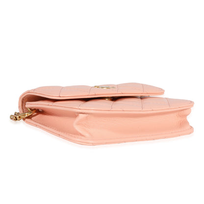 Light Orange Quilted Lambskin Pearl Crush Clutch