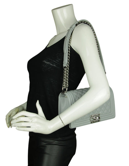 Chanel Grey Shiny Caviar Quilted Medium Boy Bag