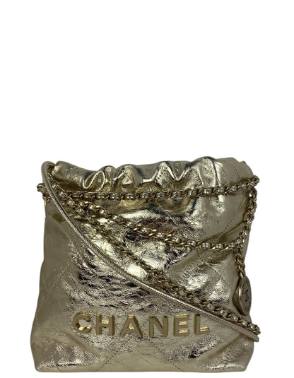 Chanel 2025 Metallic Calfskin Quilted Mini Chanel 22 Bag
