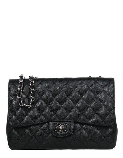 Chanel Black Caviar Leather Single Flap Jumbo