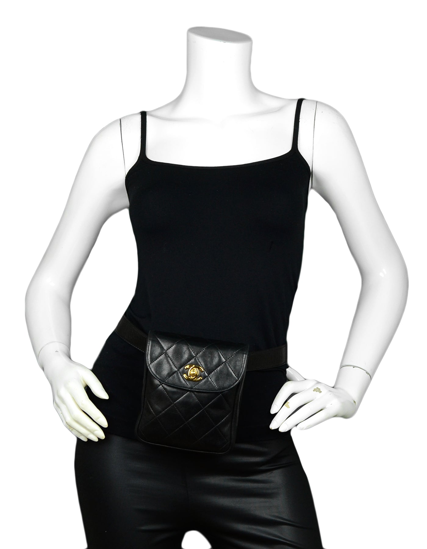 Chanel '90s Black Lambskin Quilted Belt Bag sz 75/30"