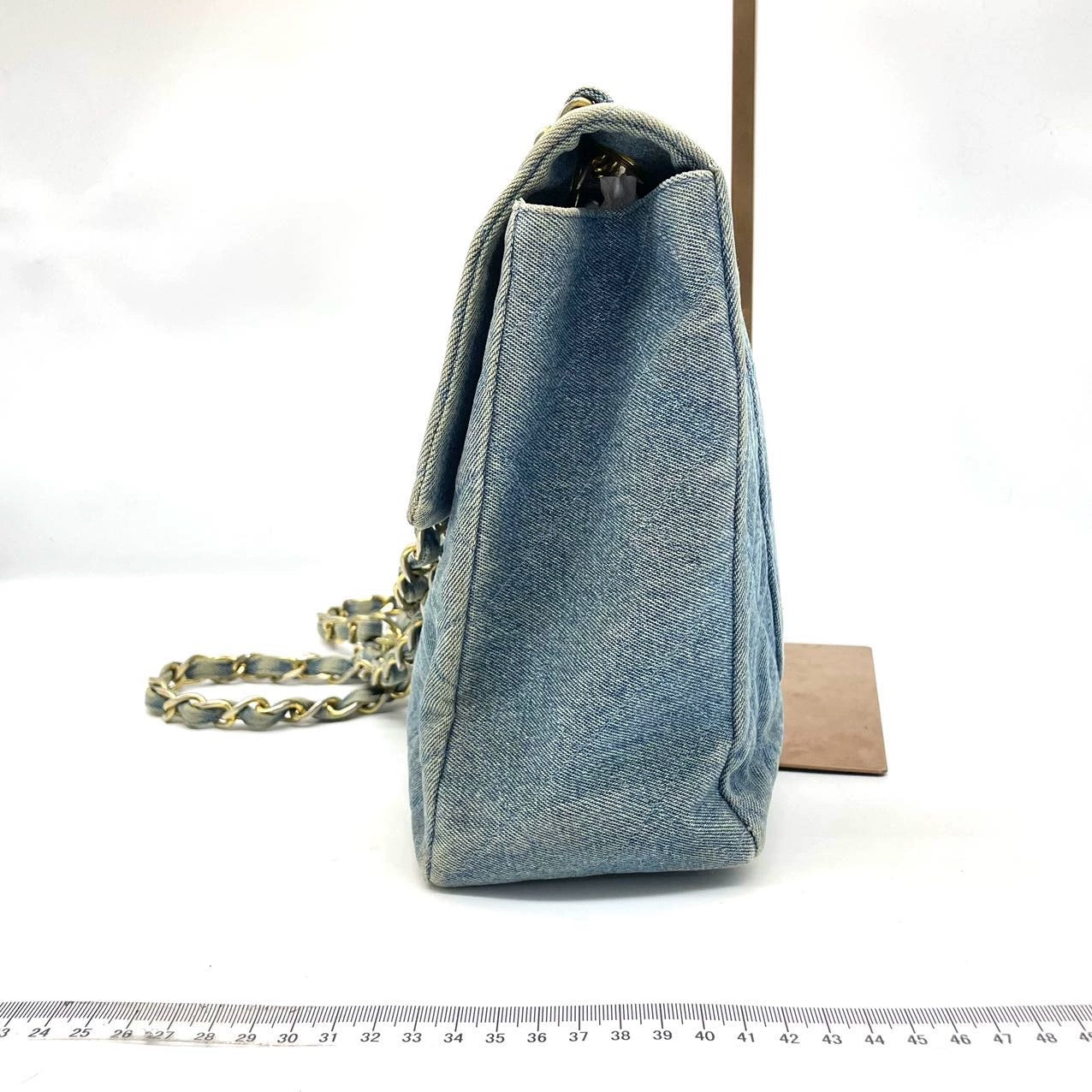 Chanel Vintage Classic Maxi 34 Flap Blue Jeans Denim Giant CC 24 Gold Hardware