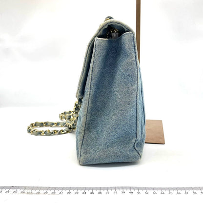 Chanel Vintage Classic Maxi 34 Flap Blue Jeans Denim Giant CC 24 Gold Hardware