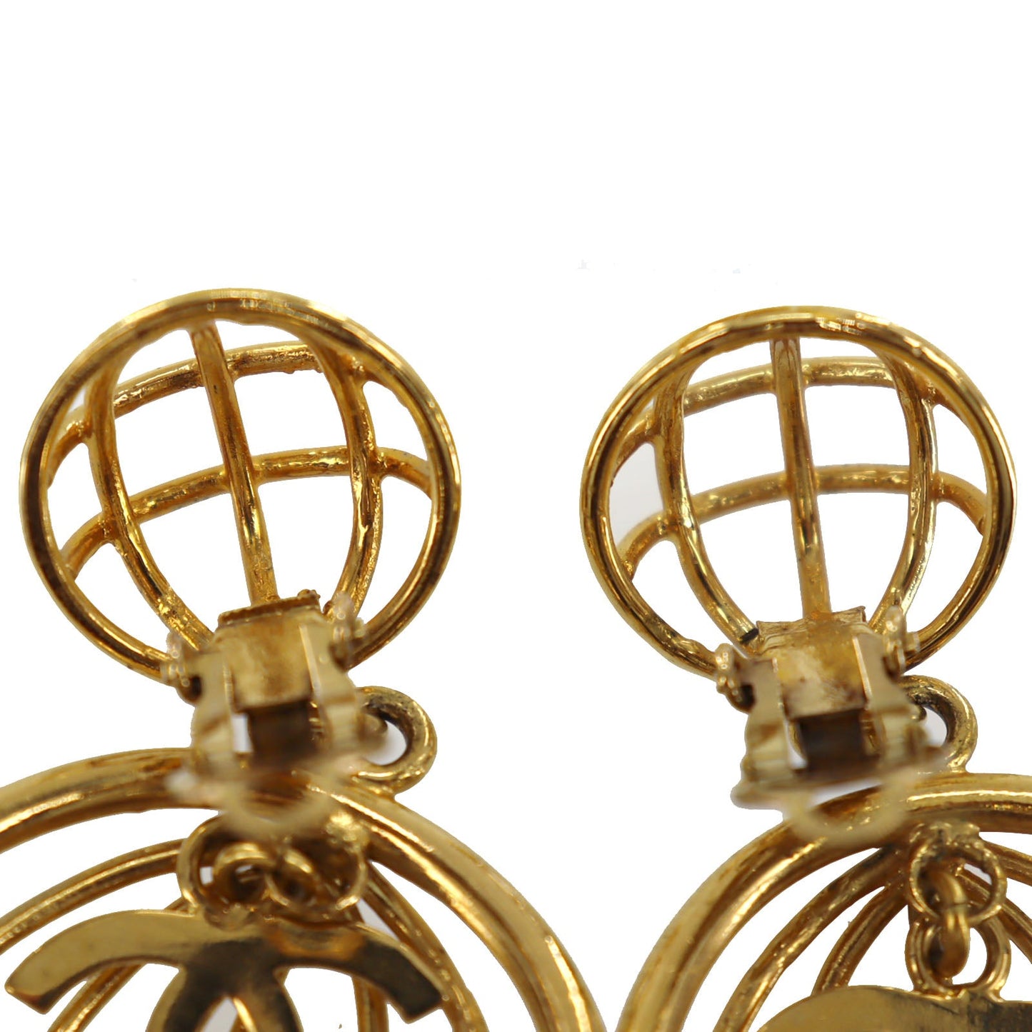 CHANEL CC Logo Earrings Gold Clip-On 93 A  #BU537