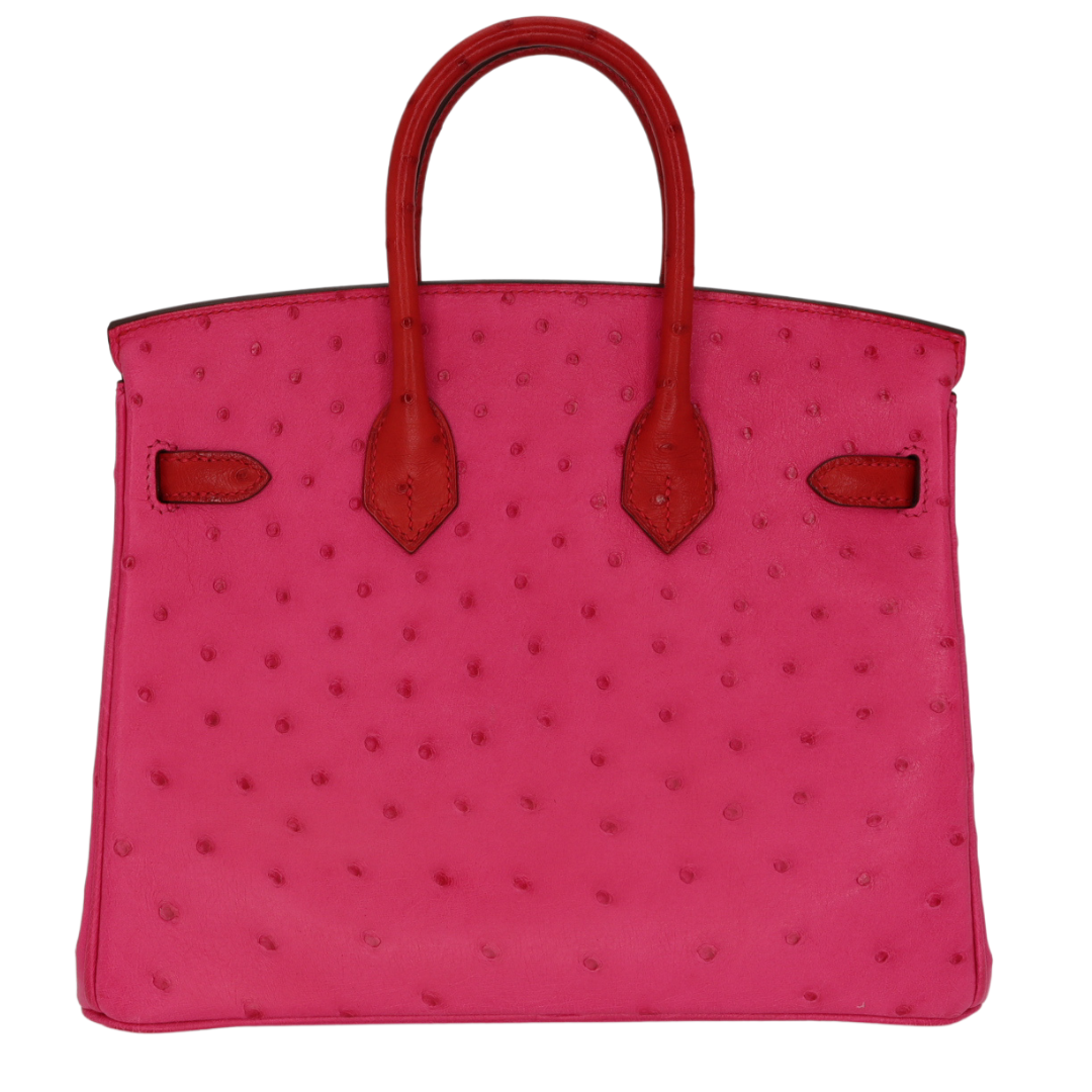 Hermès 25cm Birkin Touch Rouge Vif/Rose Tyrien Ostrich Palladium Hardware
