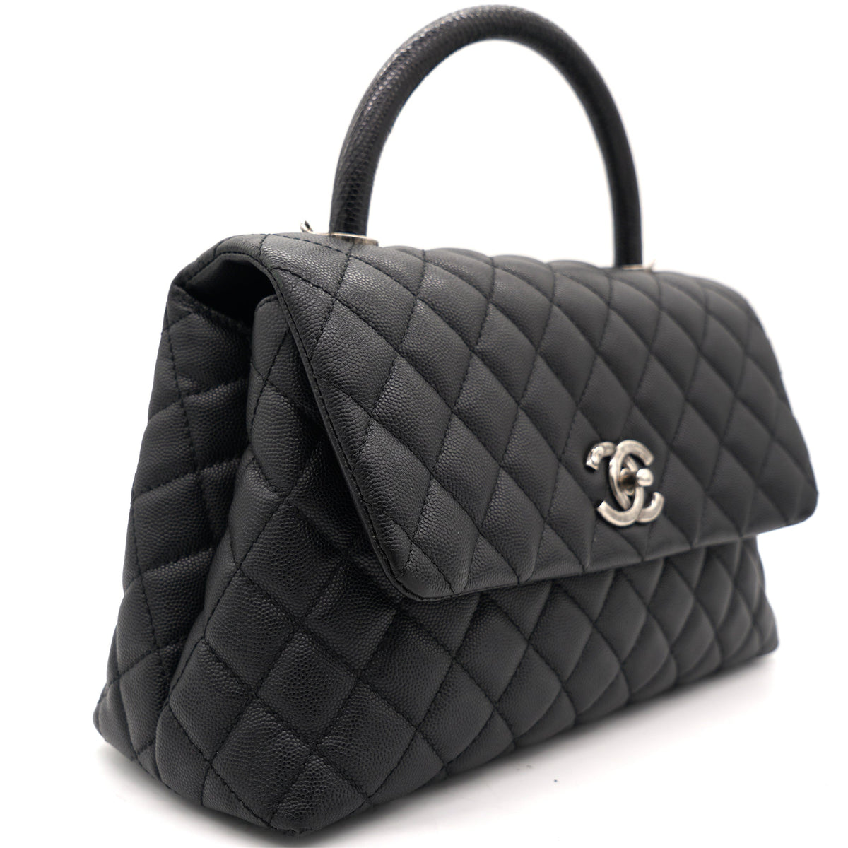 Black Caviar Leather Medium Coco Top Handle Bag