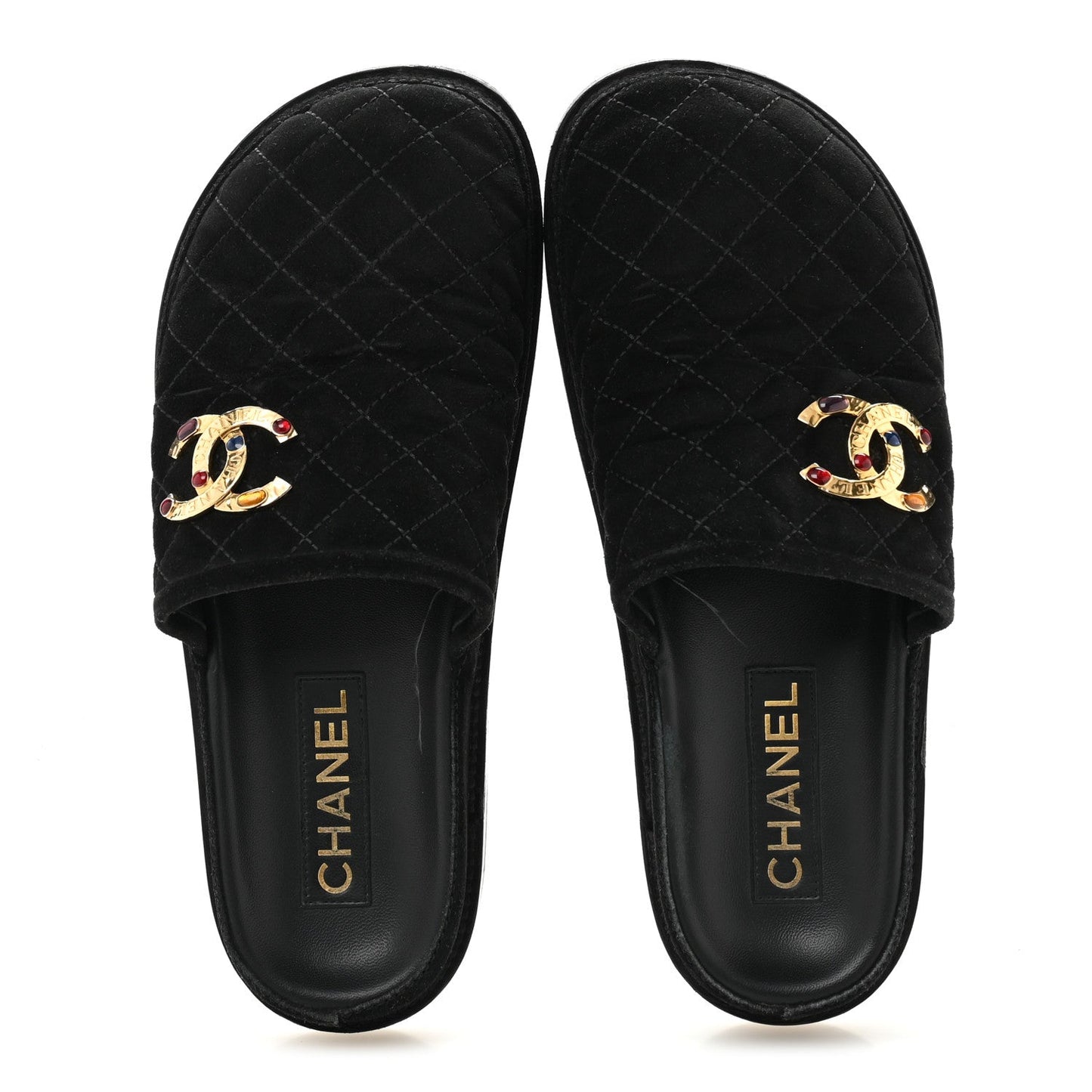 Suede Stitched Resin CC Mules 38.5 Black