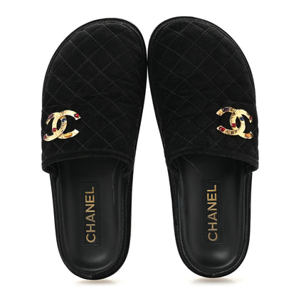 Suede Stitched Resin CC Mules 38.5 Black