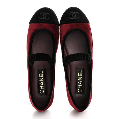 Velvet Mary Jane Flats 38 Burgundy Black