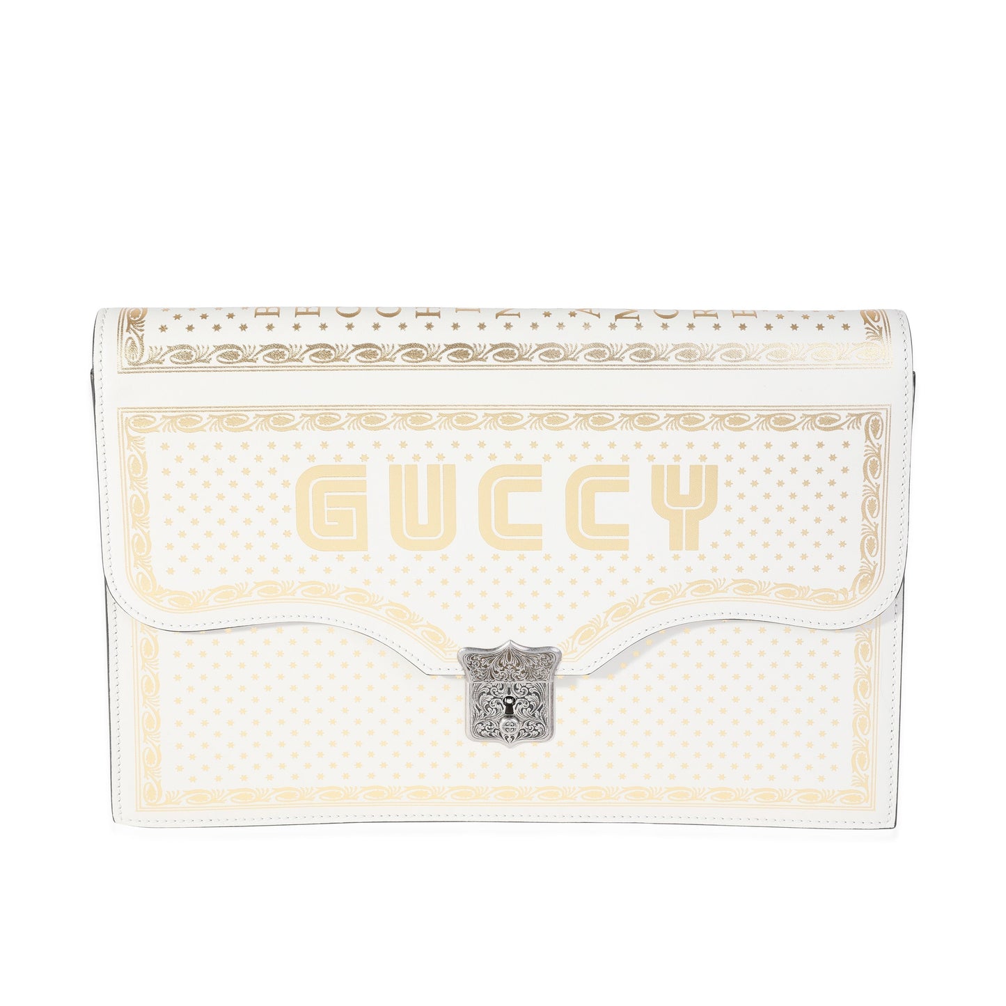 Gucci x Sega Mystic White Star Printed Calfskin GUCCY Portfolio Clutch