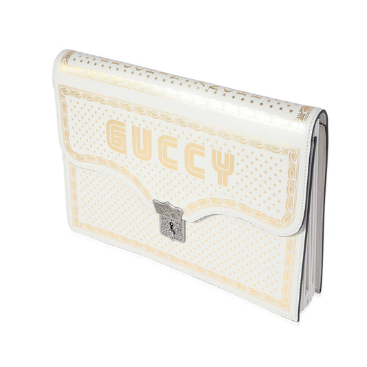 Gucci x Sega Mystic White Star Printed Calfskin GUCCY Portfolio Clutch