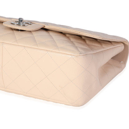 Beige Quilted Caviar Jumbo Classic Single Flap Bag