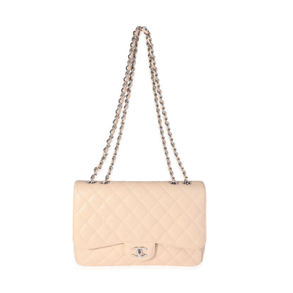 Chanel Beige Quilted Caviar Jumbo Classic Single Flap Bag