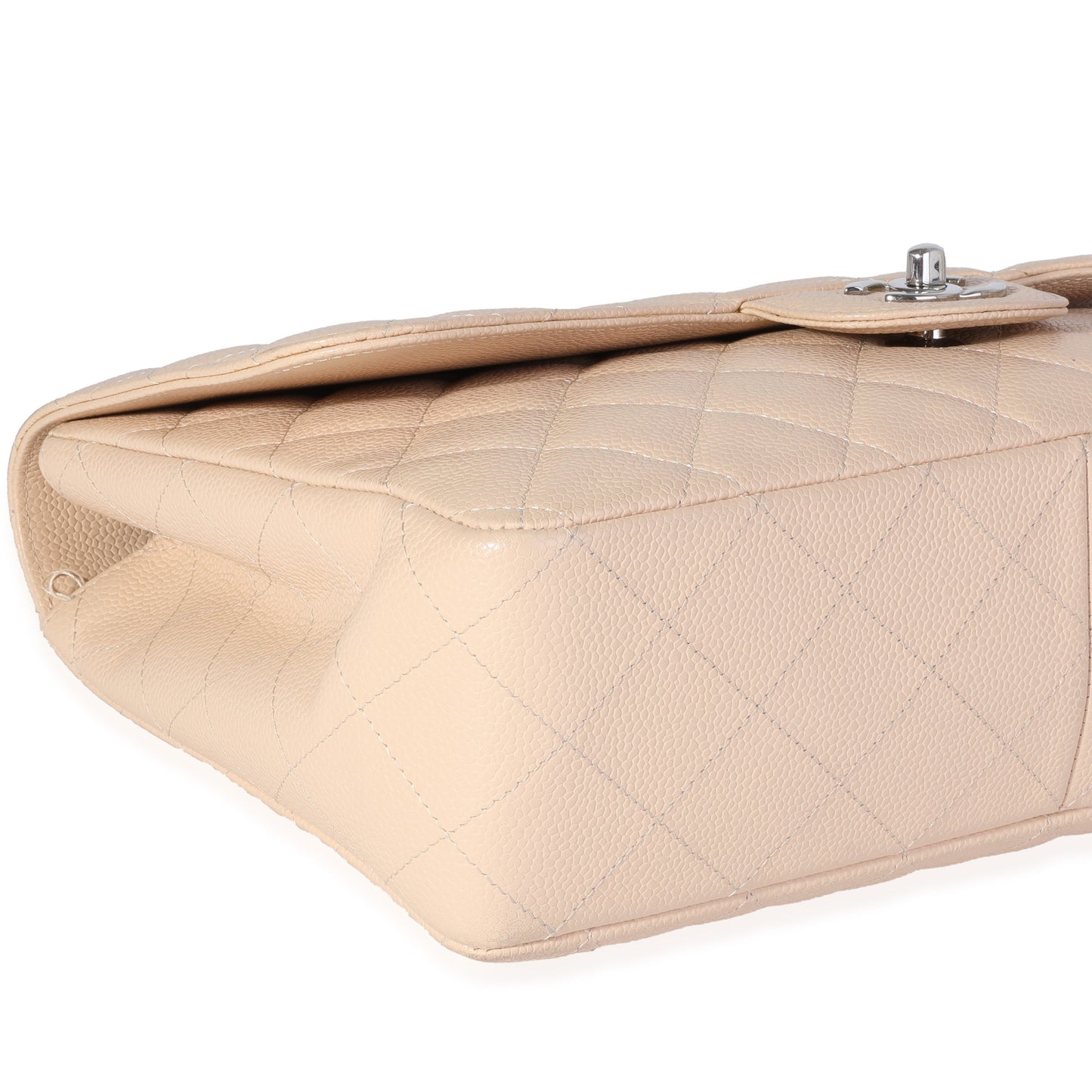 CHANEL Beige Quilted Caviar Jumbo Classic Single Flap Bag