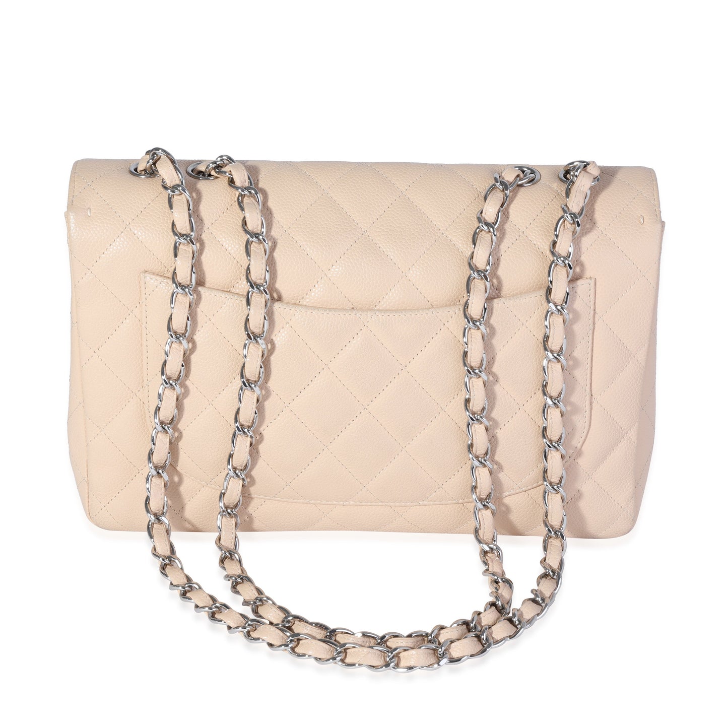 Beige Quilted Caviar Jumbo Classic Single Flap Bag