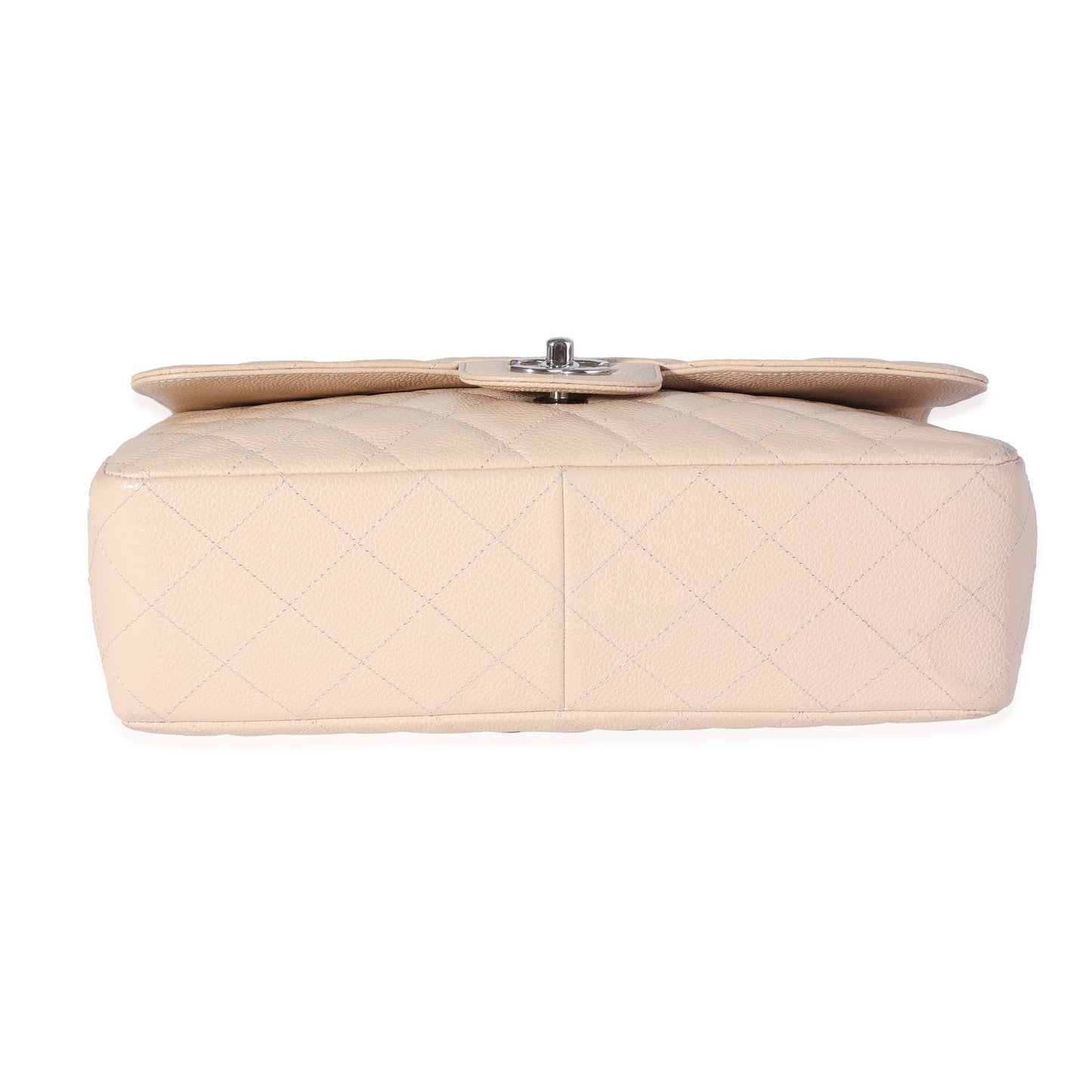 Beige Quilted Caviar Jumbo Classic Single Flap Bag