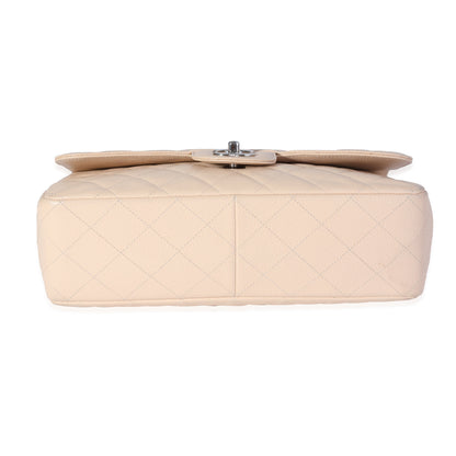 Beige Quilted Caviar Jumbo Classic Single Flap Bag
