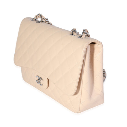 CHANEL Beige Quilted Caviar Jumbo Classic Single Flap Bag