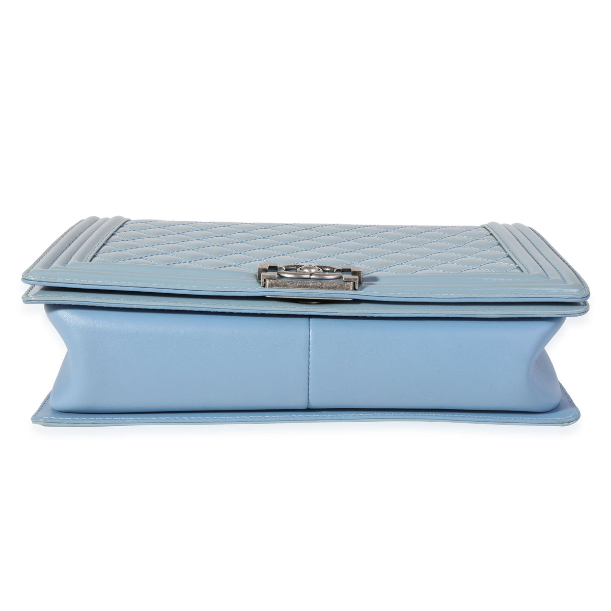 Light Blue Quilted Patent Leather Large Boy Bag