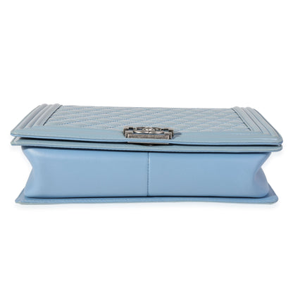 Light Blue Quilted Patent Leather Large Boy Bag