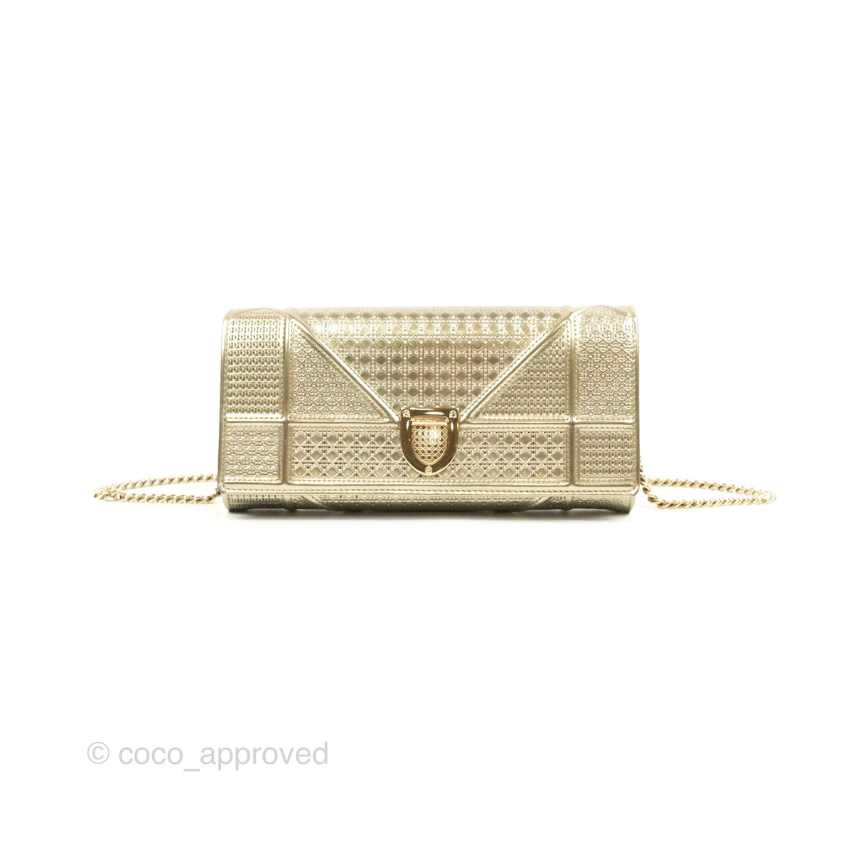 Christian Dior Diorama Clutch with Chain Metallic Gold Gold Hardware