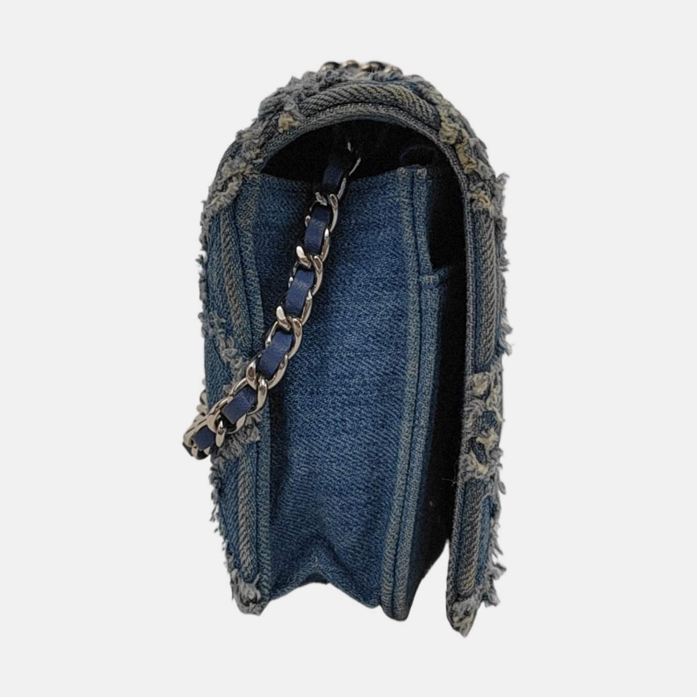 Chanel Wallet on Chain Blue Denim Full Flap Wild Stitch Silver Hardware 2018-2019