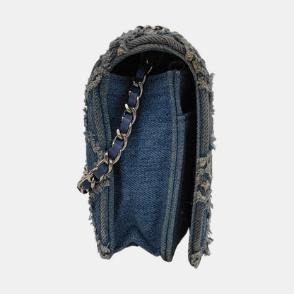 Chanel Wallet on Chain Blue Denim Full Flap Wild Stitch Silver Hardware 2018-2019