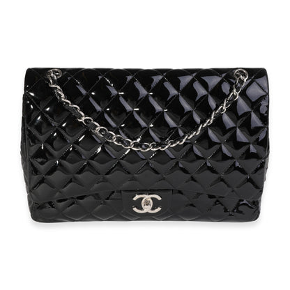Chanel Black Quilted Patent Leather Maxi Classic Double New Bag