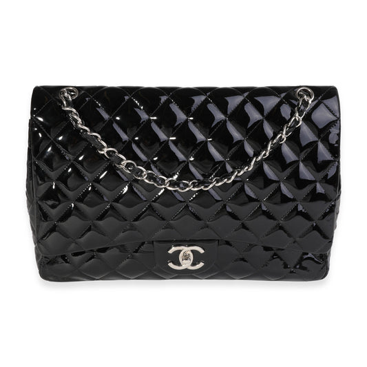Chanel Black Quilted Patent Leather Maxi Classic Double New Bag