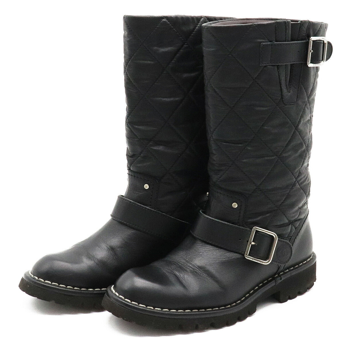 Chanel Matelasse Leather Coco Mark Engineer Boots