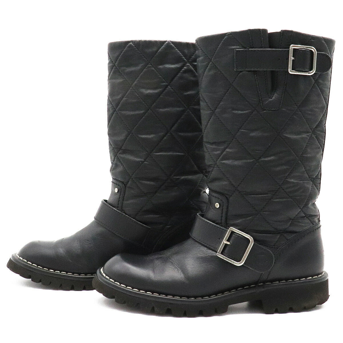 Chanel Matelasse Leather Coco Mark Engineer Boots