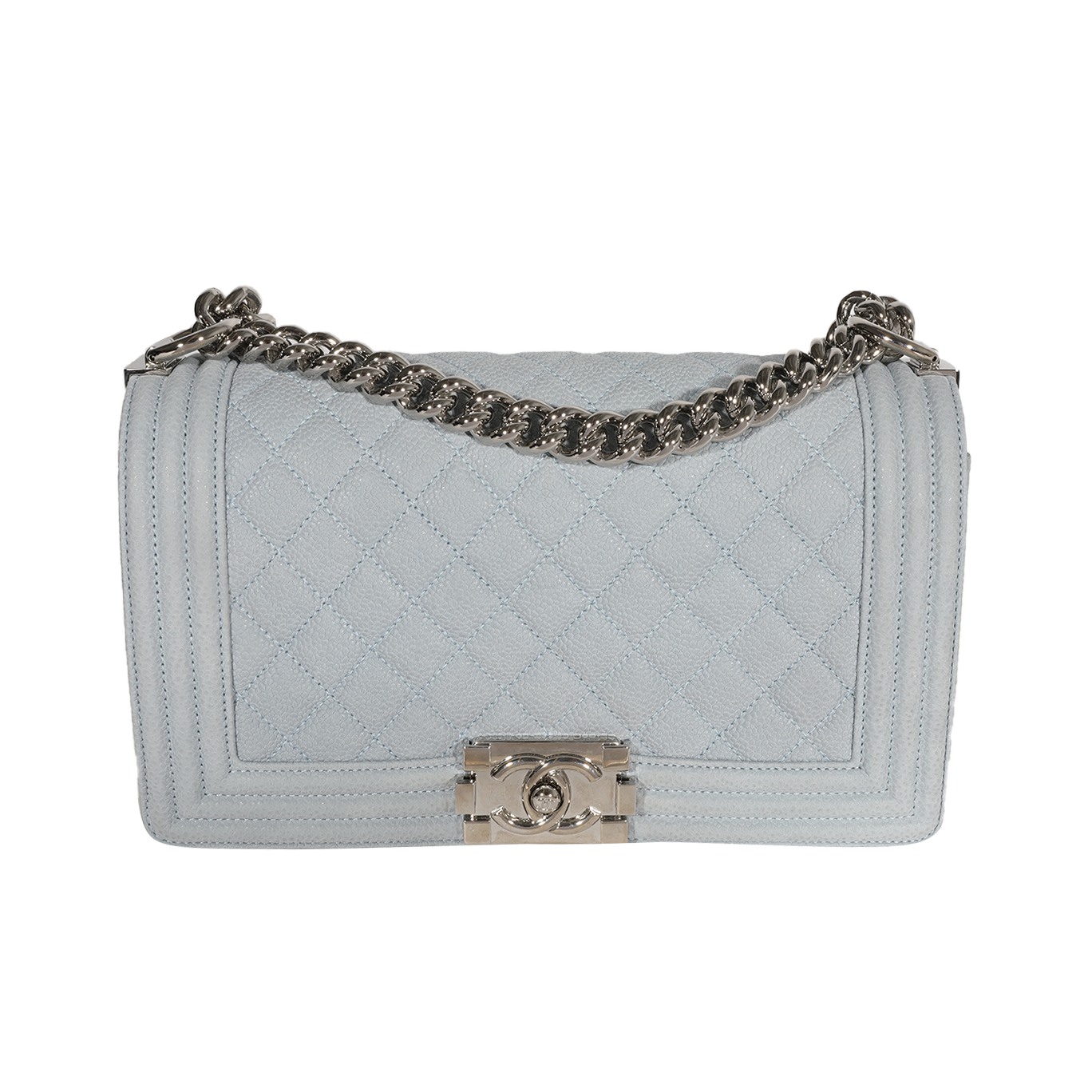 Light Blue Quilted Washed Caviar Old Medium Boy Bag
