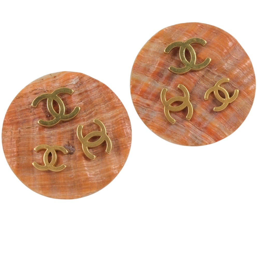 CHANEL Earring Shell, Plated Gold beige COCO Mark Women Used